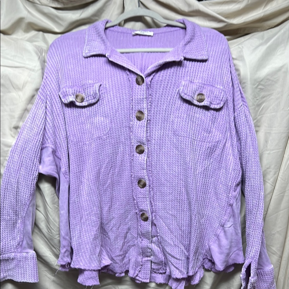 Purple Button-Up Waffle Knit Shirt